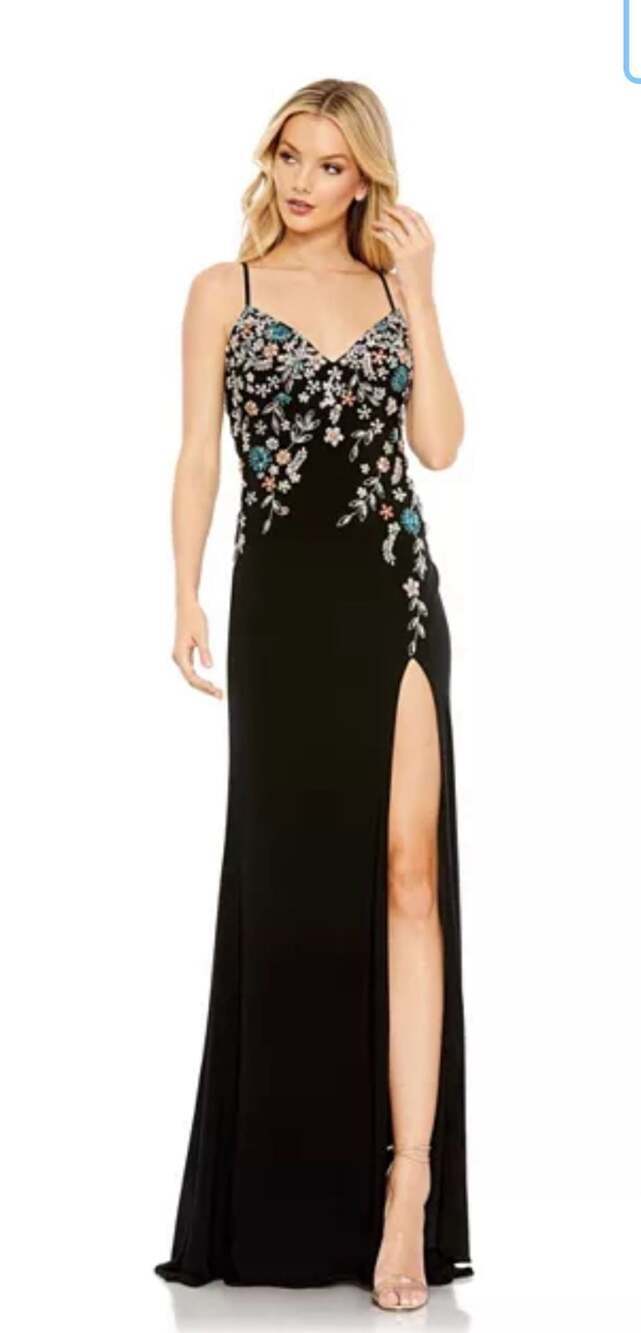 Mac Duggal 42006 Black V-Neck Beaded Floral Cami Gown - Picture 14 of 14
